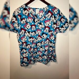 Disney blue Minnie and Mickey Mouse scrub top